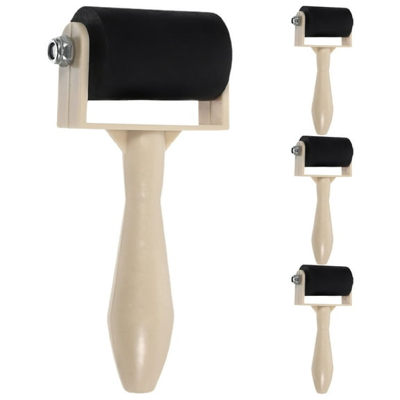 4Pcs White Rubber Roller with Plastic Handle for Printmaking Art Crafts Easy to Apply and Clean