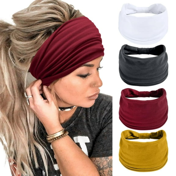 4Pcs Wide Headbands for Women Stylish Head Wraps Boho Thick Hairbands Large African Sport Yoga Turban Headband Hair Accessories