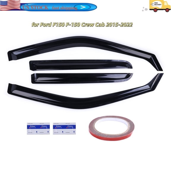 4Pcs Wind Deflectors Compatible for Ford F150 F-150 Crew Cab 2015-2022 Tape-on Rain Guards for Wind Rain Sun Protection