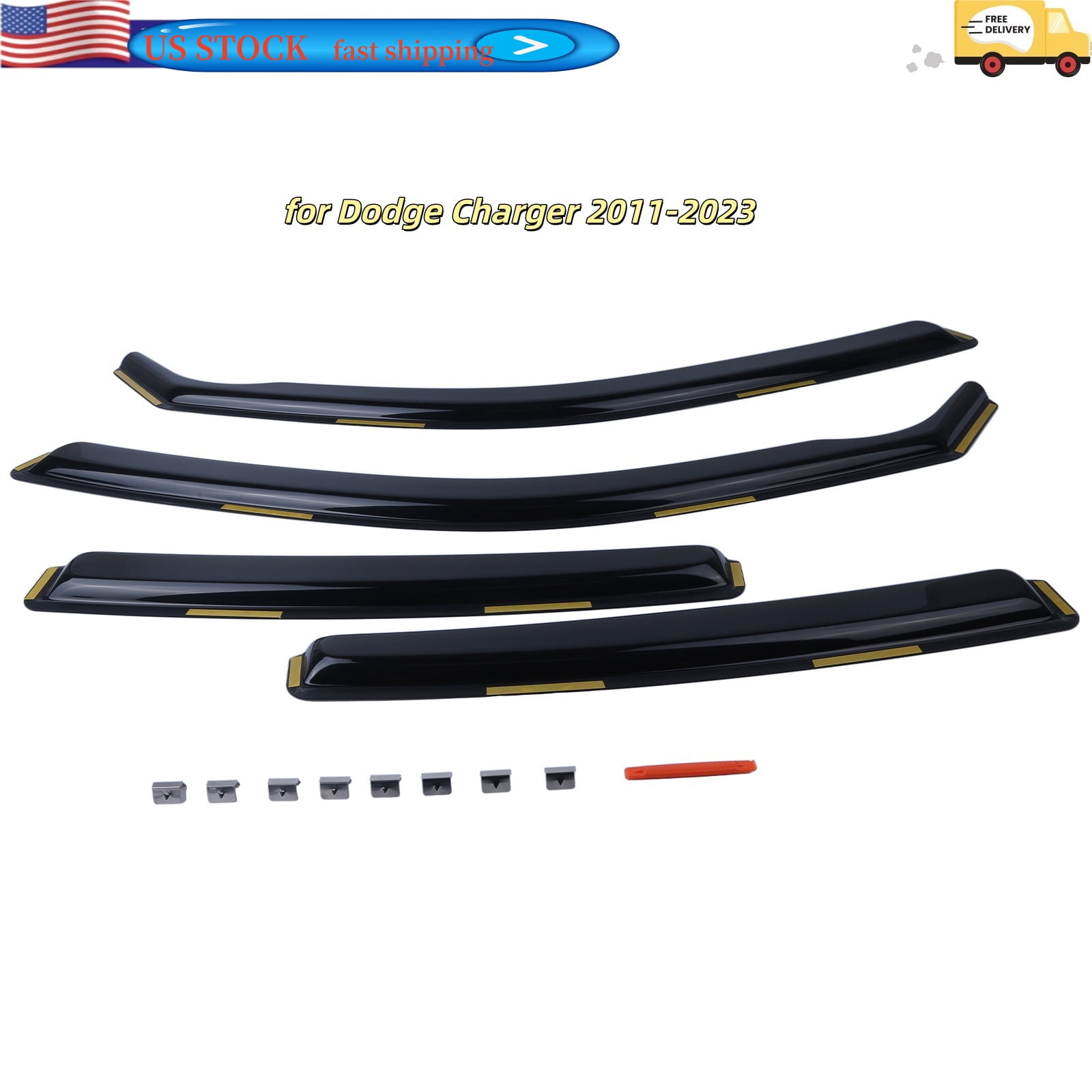 4Pcs Wind Deflectors Window Vent Visors Rain Guard Compatible for Dodge Charger 2011-2023 In-Channel Rain Shield Shade Sun Protection Replacement