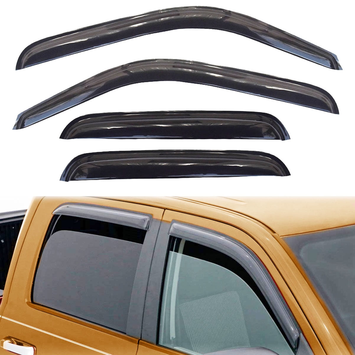 4Pcs Window Visor Rain Deflector Vent Sun Guard Fit for Chevrolet Silverado / GMC Sierra 1500 2500 3500 4-Door (1999-2007)