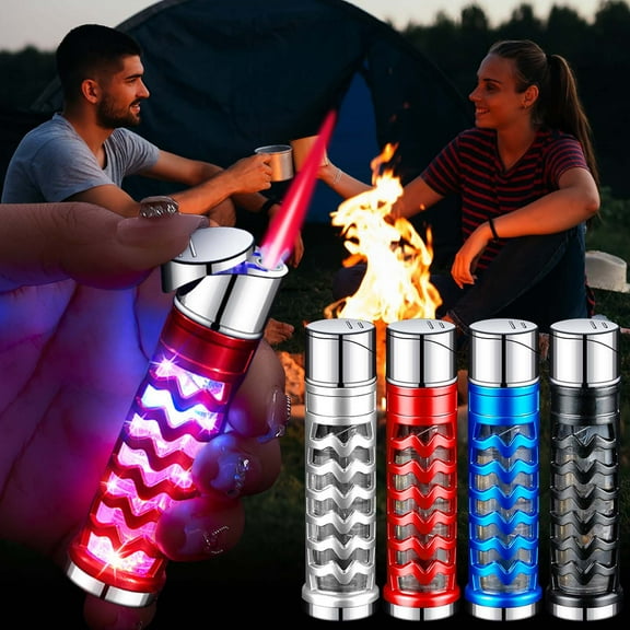 4Pcs Windproof Lighter Under $5! Yannianjz Transparent Windproof Lighter, Refillable Butane Lighter, Outdoor Survival Lighter, Embossed Pattern Lighter, Red Flame Torch Lighter