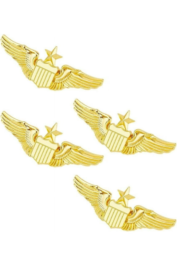 4Pcs Wings Pin Alloy Gold Wing Pilot Badge 2.32'' Costume Lapel Pins Brooch Air Force Wing Pins Metal Aviator Wings Pin for Hat Shirt Uniform Pilot Costume colorful DIY