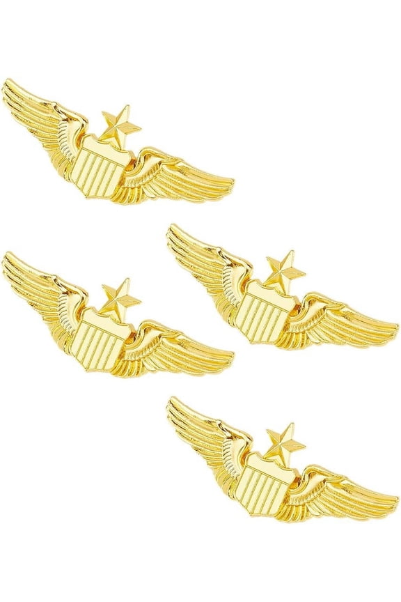 4Pcs Wings Pin Gold Wing Pilot Badge Pilot Costume Lapel Pin Alloy Brooch Air Force Wing Pin Pilot Wing Pin Metal Aviator Wings Pin for Hat Shirt Uniform Pilot Costume DIY