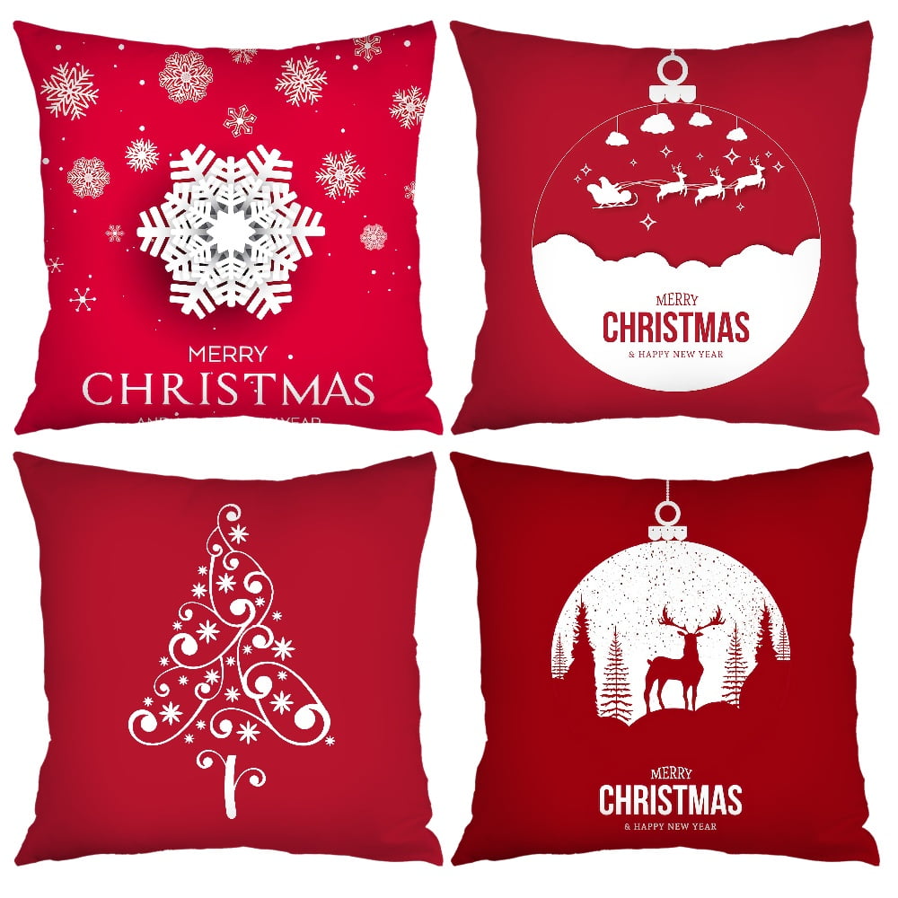 4Pcs Winter Farmhouse Throw Pillows Cover Decorations Holiday Buffalo