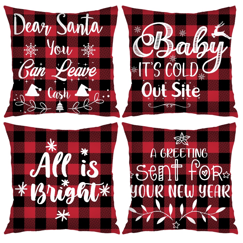 4Pcs Winter Farmhouse Throw Pillows Cover Decorations Holiday Buffalo Plaid Pillow Covers 18x18 Merry Christmas Pillows for Couch Sofa Home Decor Xmas Cushion Covers Outdoor Decor - image 1 of 9
