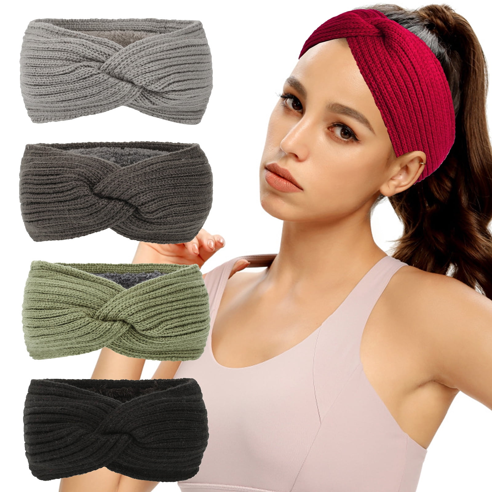 Chunky Winter Knit Headbands 4pcs Set Amazon.com: TecUnite 4 Pieces Chunky Knit Headbands Winter  main image 4