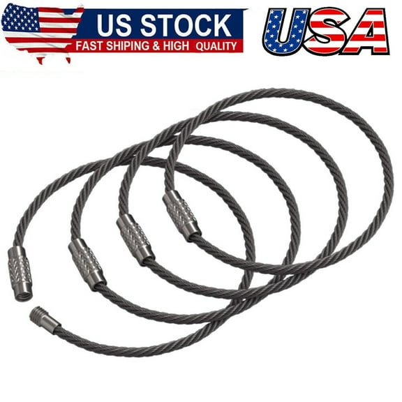 4Pcs Wire Keychain Cable Large Stainless Steel Key Ring Loop Holder Heavy Duty