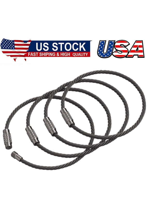 4Pcs Wire Keychain Cable Large Stainless Steel Key Ring Loop Holder Heavy Duty