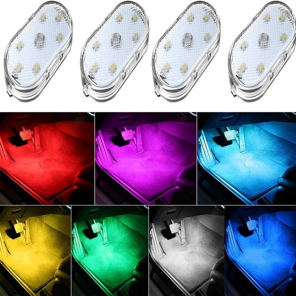 4Pcs Wireless LED Lights for Car Interior,7 Colors Ambient Lighting Car Interior,Car Lights Inside Your Car,USB Rechargeable Car Interior Led Night Light for Car Decor