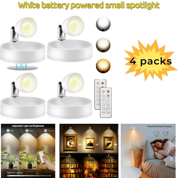 PANGTON VILLA Magnetic LED Spotlights, 3 Color Temperatures, Battery Operated, Accent Lights with Remote (4 Pack)