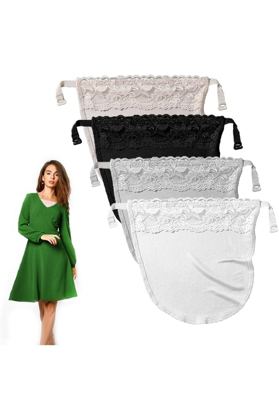 4Pcs Women Lace Clip On Camisole Insert, Invisible Low Cut Modesty Panel, Soft Lace Chest Cover Up Liner for Daily Casual Wear