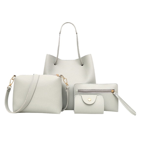 4Pcs Women PU Leather Handbag Set Shoulder Bucket Bag Crossbody Bag Messenger Pouch Card Holder Wallet Fashion Casual Tote Purse Combo for Daily, Work & Party