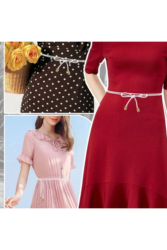 4Pcs Women PU Leather Knitted Waist Belt Rope Chain Set for Women Skinny Belt Slim Tie Belts for Women Girls Dresses