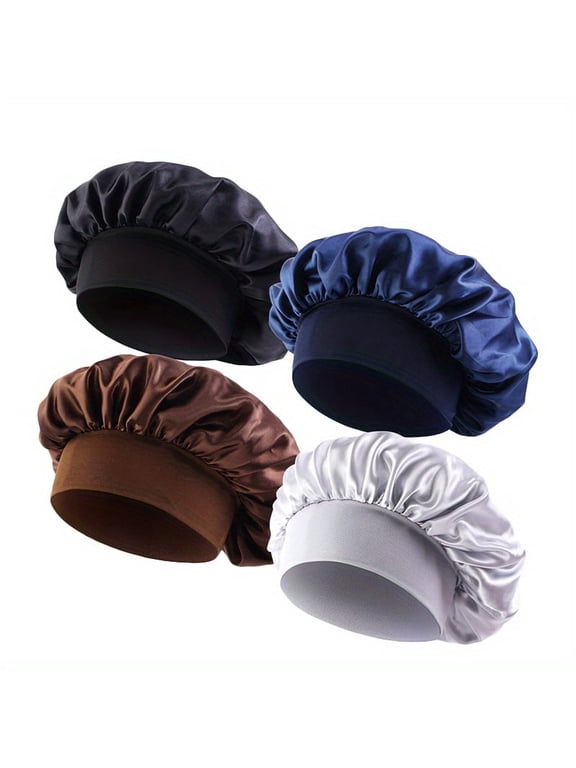 4Pcs Women Satin Solid Sleeping Hat Night Sleep Cap Hair Care Bonnet Nightcap For Women Men Unisex Cap bonnet