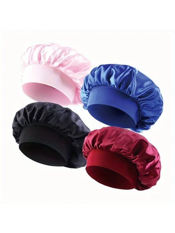 4Pcs Women Satin Solid Sleeping Hat Night Sleep Cap Hair Care Bonnet Nightcap For Women Men Unisex Cap bonnet