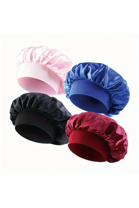 4Pcs Women Satin Solid Sleeping Hat Night Sleep Cap Hair Care Bonnet Nightcap For Women Men Unisex Cap bonnet