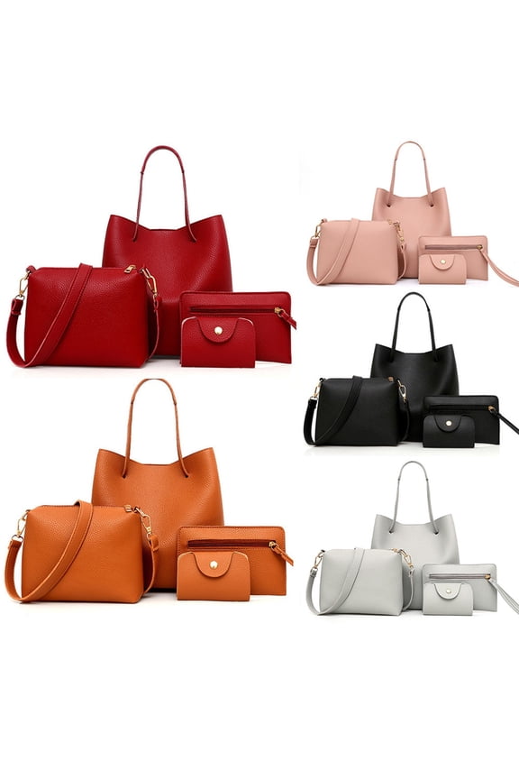 4Pcs Women's Leather Handbag Set - Shoulder Bag, Crossbody Bag, Messenger Bag & Card Holder, Fashionable & Elegant for Wedding, Party, Prom