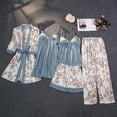 thumbnail image 1 of 4Pcs Women's Pajama Sets Fashion Floral Print Lace Pajamas Sets Summer Tie Neck Sleeveless Sleepwear with Shorts Summer Pajamas, 1 of 3
