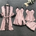 thumbnail image 1 of 4Pcs Women's Pajama Sets Plus Size Solid Color Lace Silk Sleepwear Summer Tie Neck Sleeveless Pajama Sets with Shorts Summer Pajamas, 1 of 6