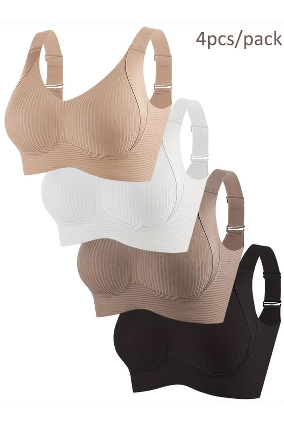 4Pcs Womens 18 Hour Comfort Strap Natural Wirefree Bra