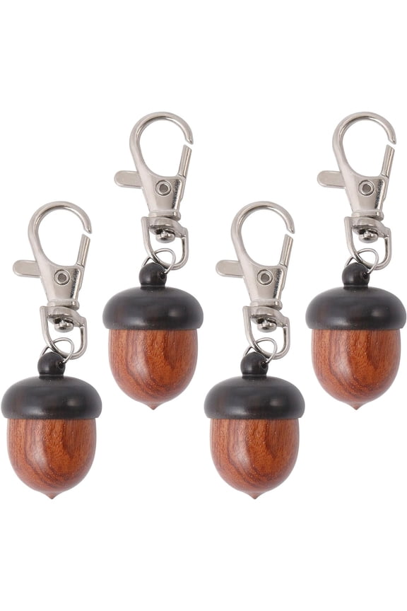 4Pcs Wood Acorn Pendant Decoration with Platinum Swivel Lobster Clasps Wooden Acorn Box Keychain Charm