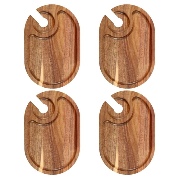 4Pcs Wood Appetizer Plates With Wine Glass Holder Easy to Clean Compact Wine Appetizer Plates Versatile Sturdy Wood Appetizer Serving Platters for Wine Party Housewarming Party