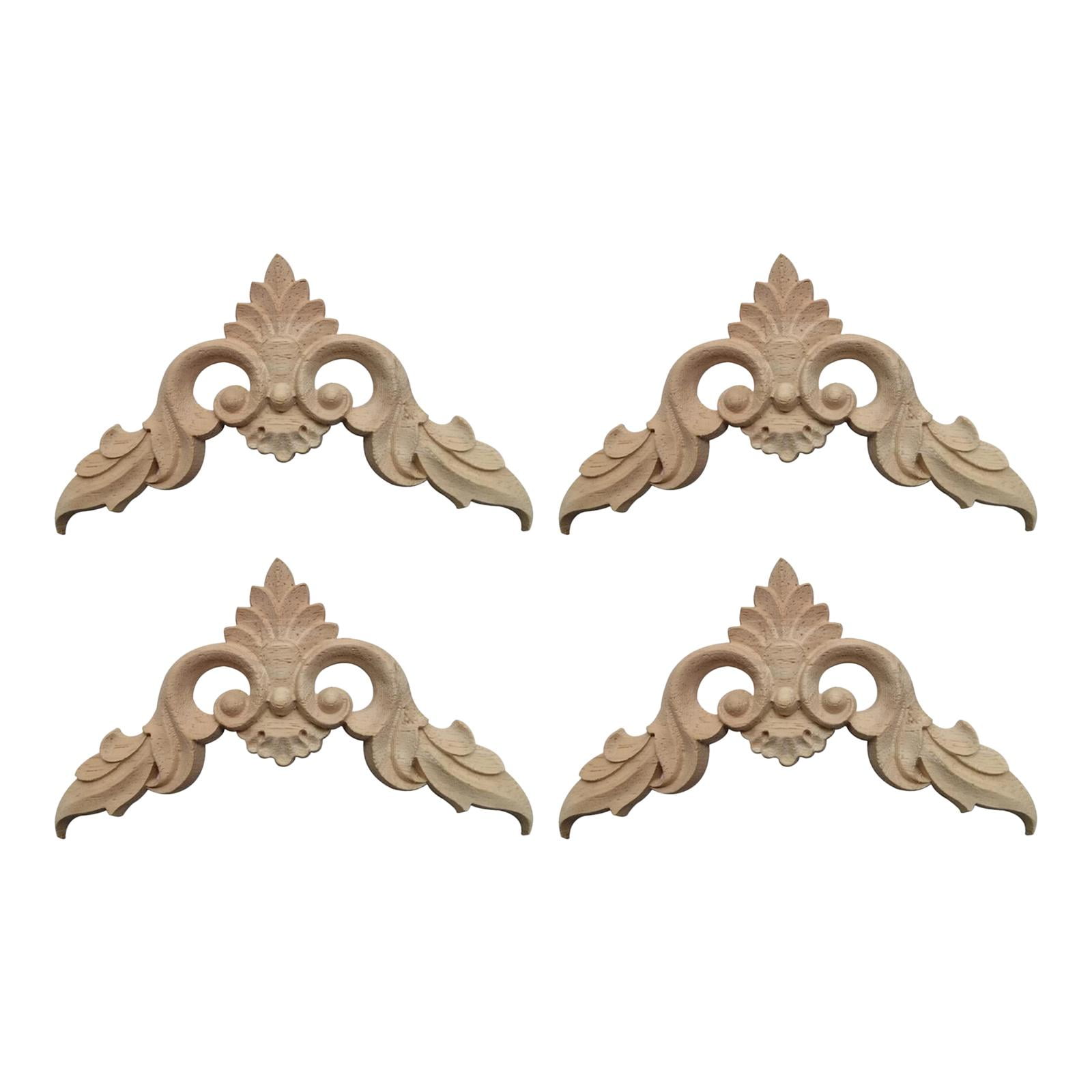 4PCS Unpainted Sturdy European Style Wood Onlay Carved Onlay Beautiful Corner On