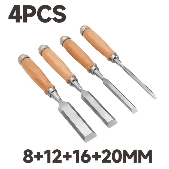 4Pcs Wood Carving Chisels Set Professional for Woodworking - 8/12/16/20mm Comfortable Beech Handle Wood Chisel with Wood Handles