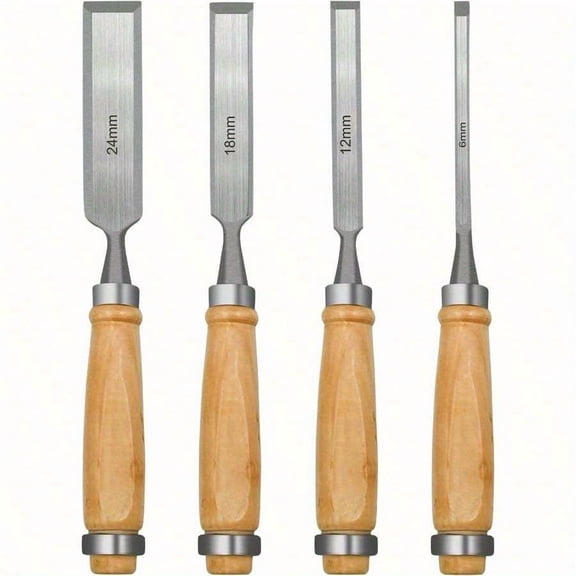 4Pcs Wood Chisels Set Sharp Chrome-Vanadium Steel Wood Carving Chisels with Beech Handles Ergonomic Wood Carving Tools