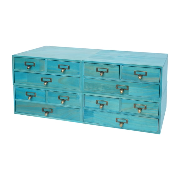 4Pcs Wood Desk Organizer Desktop Drawer Tabletop Storage Organization Box with Label Slot for Home Office Bedroom No Assembly Required (Blue)