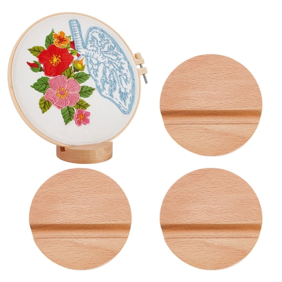 4Pcs Wood Embroidery Hoop Easels Embroidery Circle Display Stands BurlyWood Flat Round 8x2cm DIY