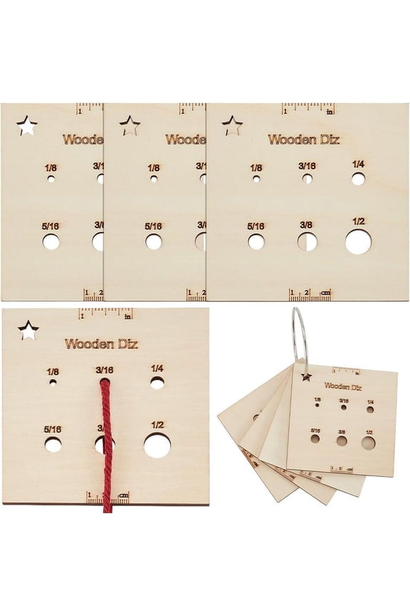 4Pcs Wood Knitting Gauge with 1Pc Hinged Ring Wood Fiber Spinning Control with 6 Holes Square Wood Spinning Control Card Knitting Tool for DIY DIY Sewing Crafts Spinners Yarn Measuring Tools