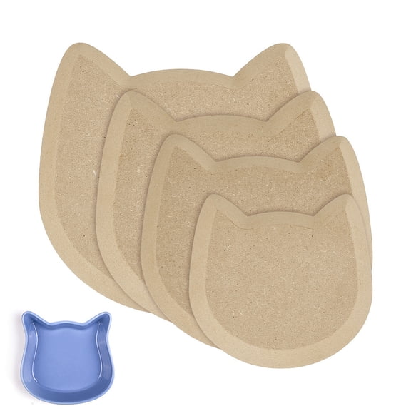 4Pcs Wood Pottery Tools Printing Blank Density Board Molding Tools Cat Shape Tan 14.2x14.8x1.5cm for DIY