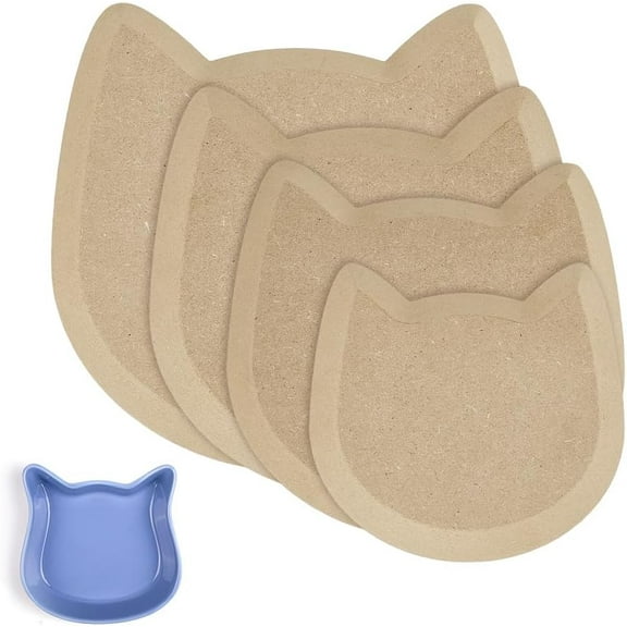 4Pcs Wood Pottery Tools Printing Blank Density Board Molding Tools Cat Shape Tan 14.2x14.8x1.5cm