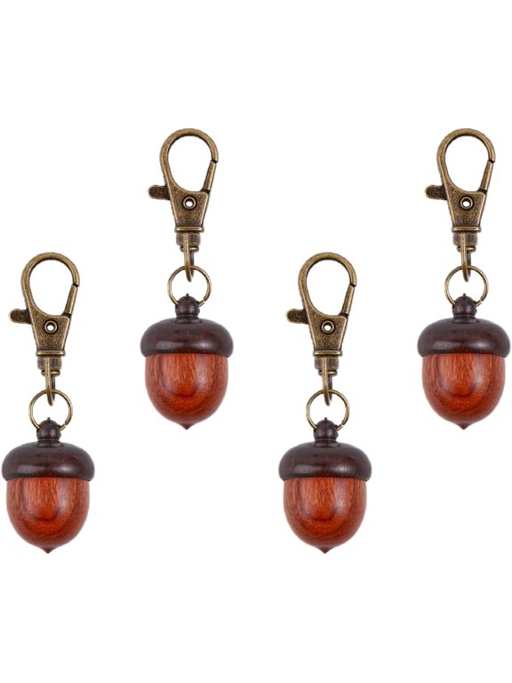 4Pcs Wooden Acorn Box Keychain with Zinc Alloy Swivel Lobster Clasps Charm