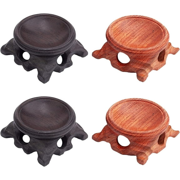 4Pcs Wooden Ball Stand Wood Base Display Holder 2 Colors Carved Stump Miniature Pedestals for Ostrich Egg Ball Sphere Globe Stone Sculpture Home Office Interior Desktop Decoration colorful