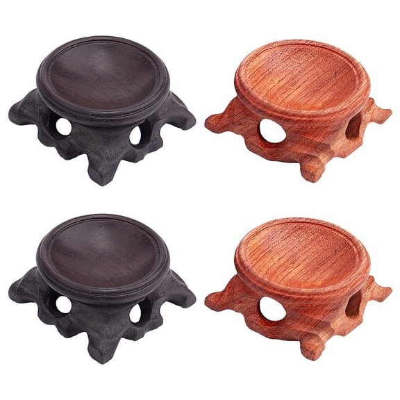 4Pcs Wooden Ball Stand Wood Base Display Holder 2 Colors Carved Stump Miniature Pedestals