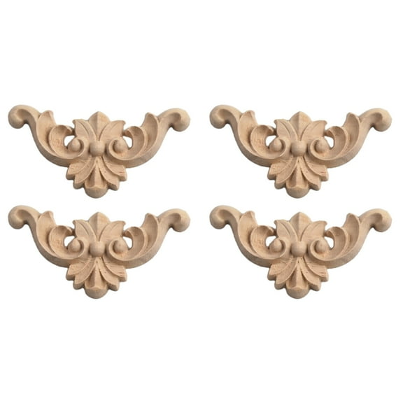4Pcs Wooden Carved Corner Onlay Furniture Wood Applique Mouldings Decal Diy Home Decor Decorate Board Cabinets Furiture