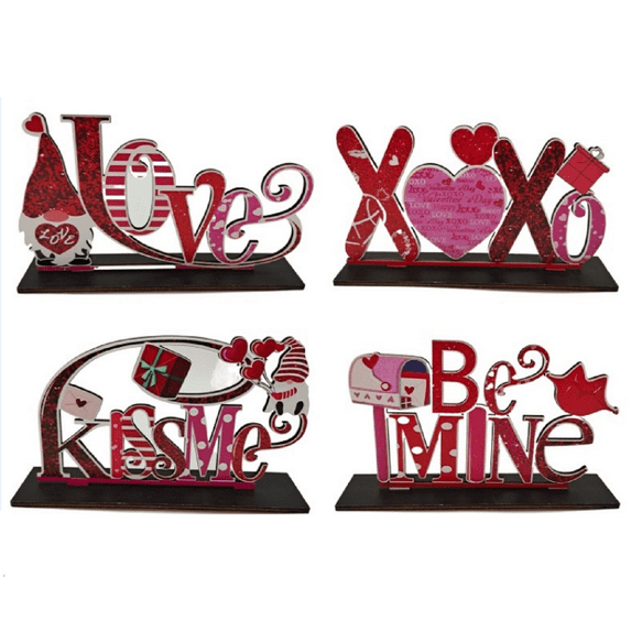 4Pcs Wooden Crafts Ornaments, for Wedding Anniversary, Marriage Proposal,Wedding or Engagement Decoration