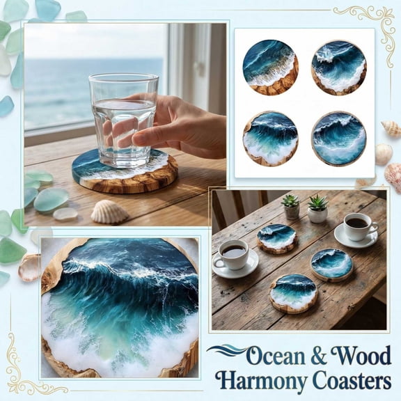 4Pcs Wooden Heat Resistant Trivet Mats Set - Natural Wood Table Mats for Hot Pots, Plates, Cups & Dishes, Non-Slip Coasters Protector for Dining Table, Kitchen Countertop, Desk Decor & Gift