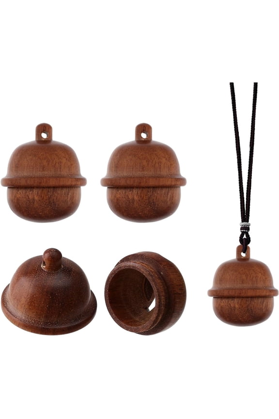 4Pcs Wooden Nut Box Pendants with Screw Cap Secret Canister Openable Bell Charms