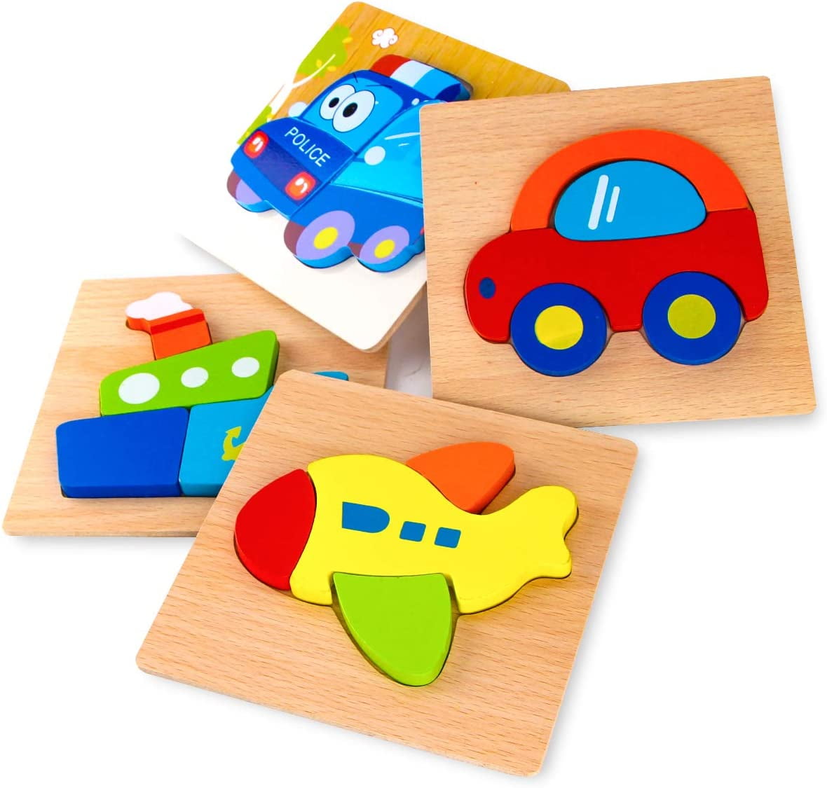 4Pcs Wooden Vehicle Puzzles for Kids, Montessori Toys for Toddlers 2-4 ...