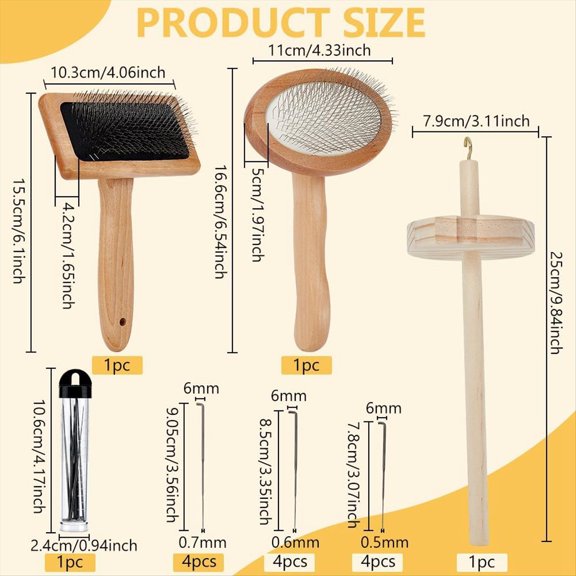 4Pcs Wooden Wool Carder,Slicker Brush Wood -Tool Felting Tool Kit with 12Pcs Craft Wool Needle for Yarn Blending