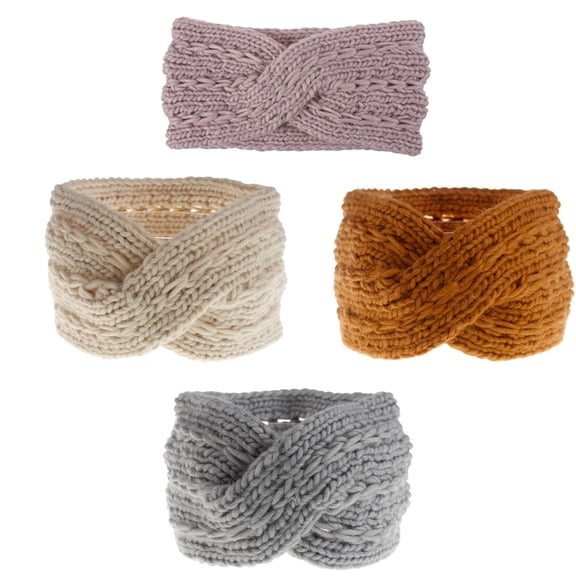 4Pcs Woolen Yarn Headband Cross Hair Band Knitted Hair Hoops Handmade Hair Accessories Beige Yellow Pink Grey for Each 1Pc