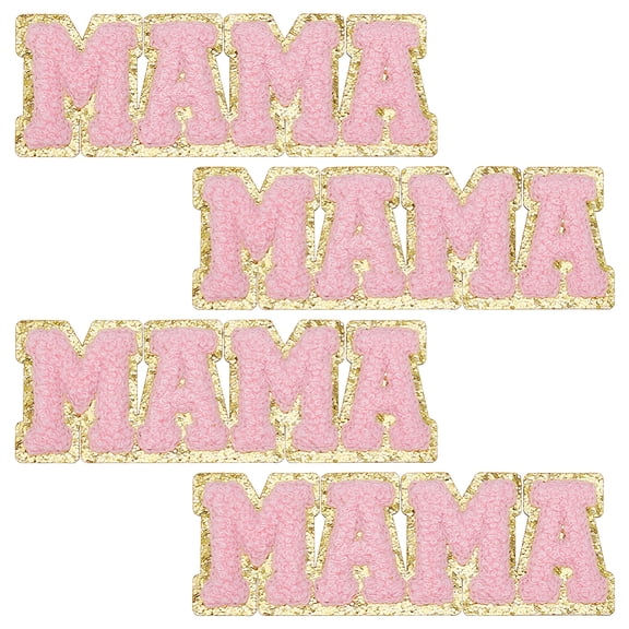 4Pcs Word Mama Computerized Embroidery Iron on/Sew on Patches Pink 45x125x3mm DIY