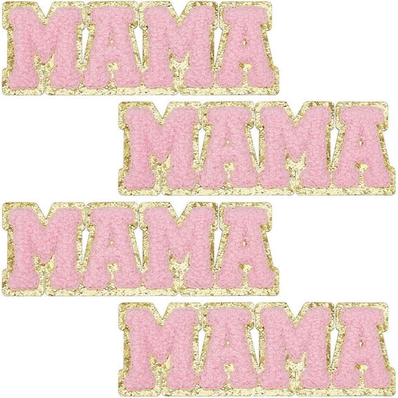 4Pcs Word Mama Computerized Embroidery Iron on/Sew on Patches Pink 45x125x3mm