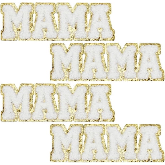 4Pcs Word Mama Computerized Embroidery Iron on/Sew on Patches White 45x125x3mm