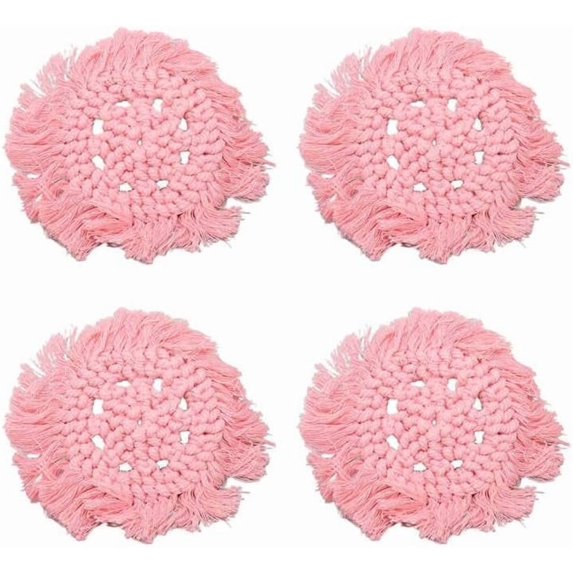 4Pcs Woven Coasters, Cute Coasters,Round Cotton Coaster, Delicate Elegant for Men Women for Living Room (Color: Pink)