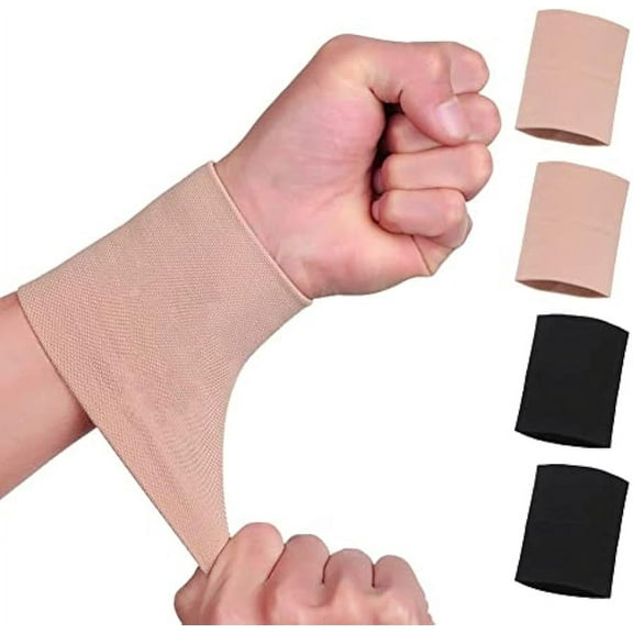 4Pcs Wrist Compression Sleeve, Soft Wrist Support Brace Wrist Bands for Tendonitis, Arthritis, Sprains Pain Relief, Elastic Carpal Tunnel Wraps Protector for Fitness, Sport, Weightlifting, Typing